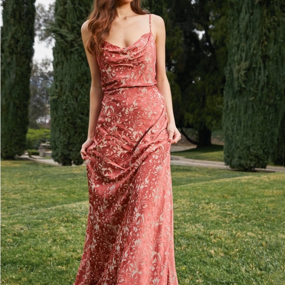 Jenny Yoo Coral Pink Floral Maxi Dress